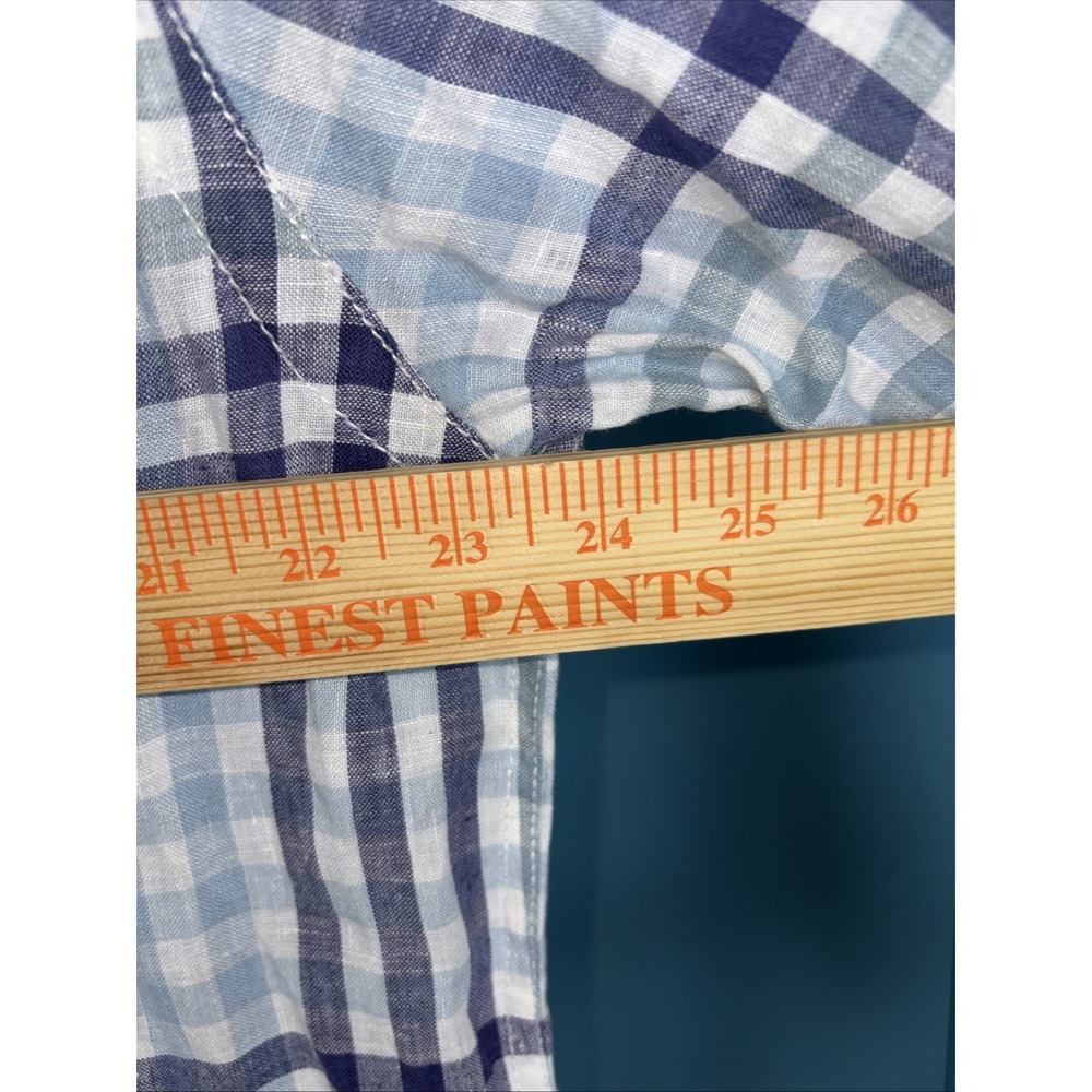 Canterbury New Zealand Button-Up Linen Shirt Mens L Blue Plaid Check Flip Cuff - Picture 8 of 8